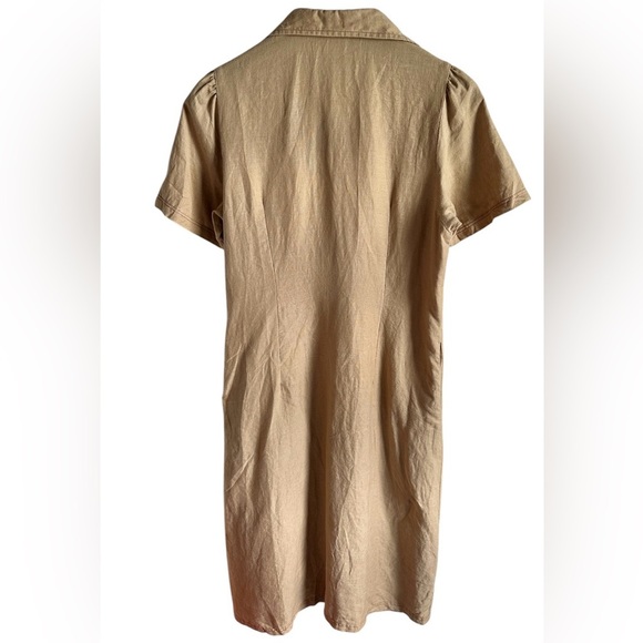 Linen, midi length, shirt dress with embroidered crane. Size XL - Picture 2 of 10